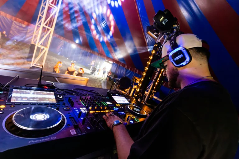 A DJ playing at the Silent Disco.